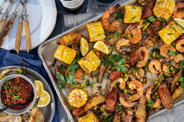 Shrimp, Sausage and Potato Sheet Pan Bake