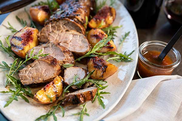 Pork Tenderloin with Chipotle Peach Glaze and Grilled Peaches